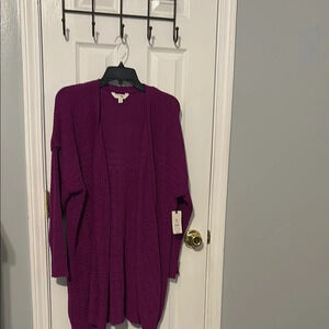 Purple Open-Front Knit Sweater